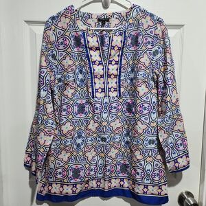 Talbots Blue and Pink Geometric Tunic
